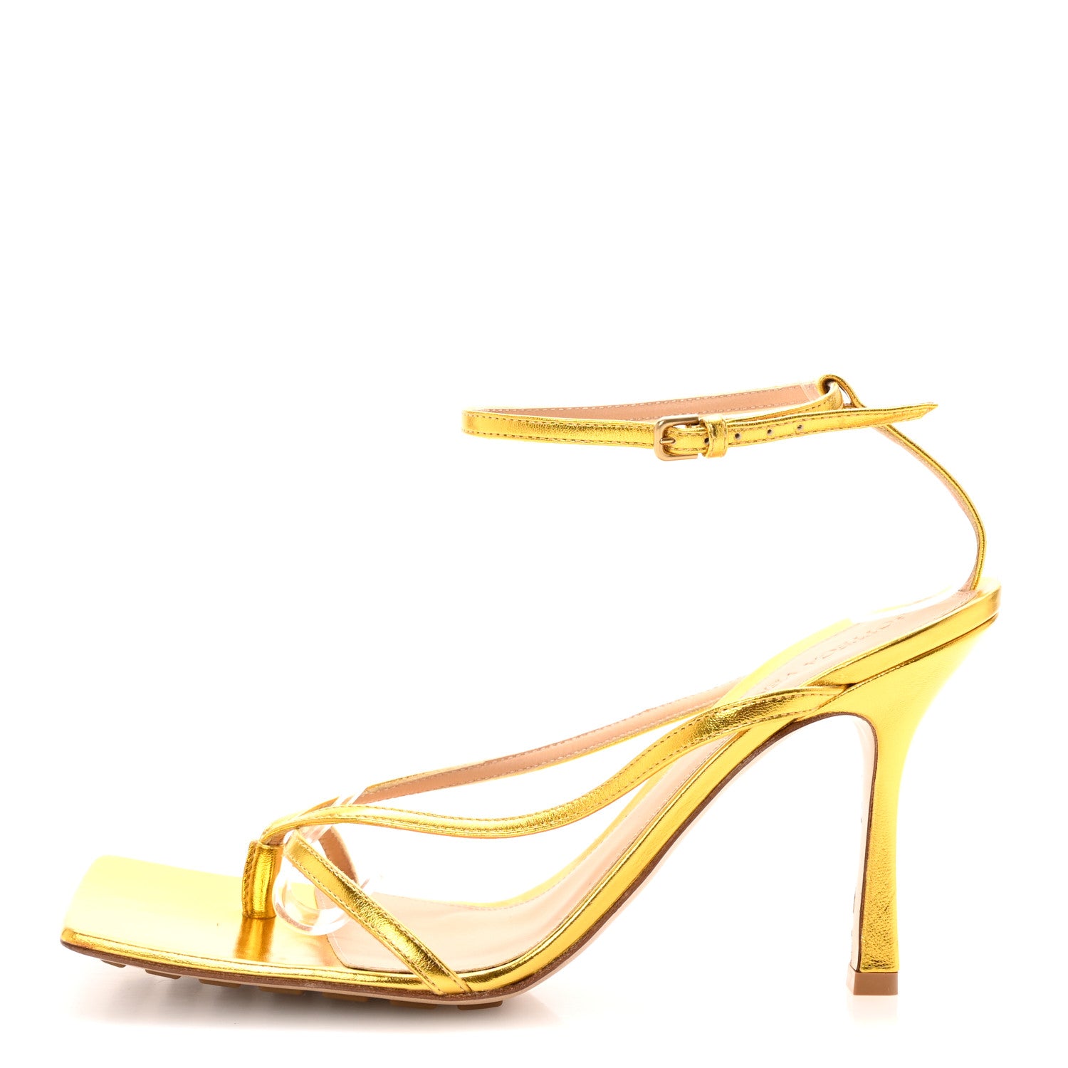 Bottega Veneta Laminated Calfskin Stretch Multi Strap 90mm Sandals 41 Gold 1 of 9