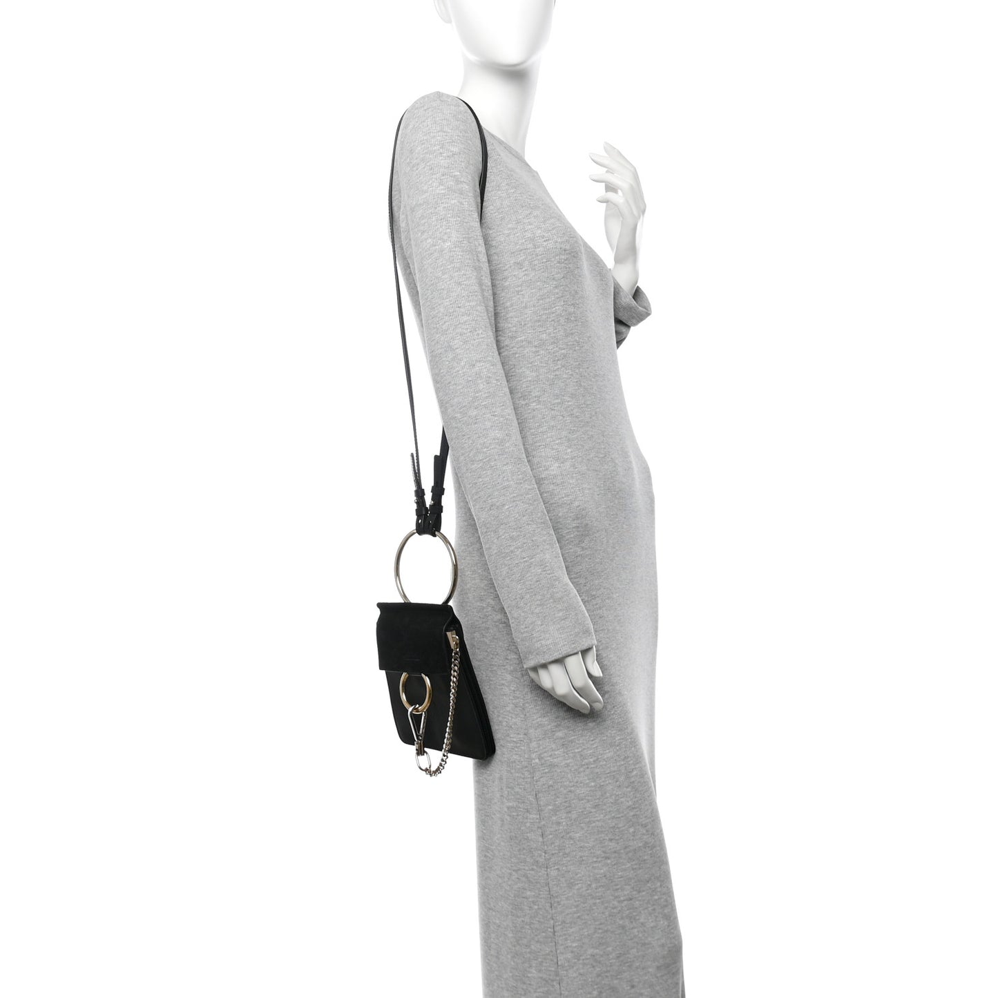 Suede Calfskin Mini Faye Bracelet Bag Black