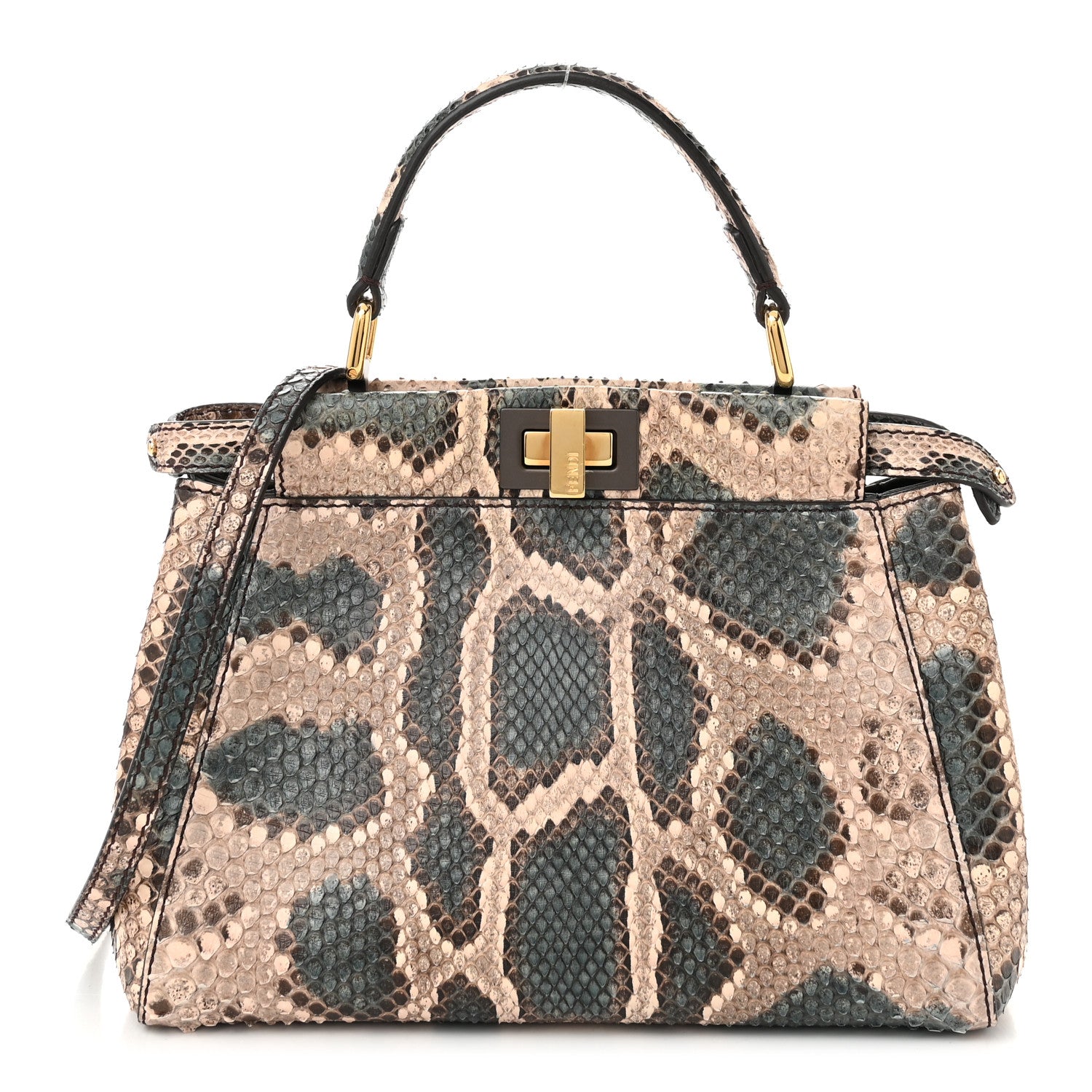 Fendi Snakeskin Mini Peekaboo Iconic Satchel Malachite Carbone 1 of 11