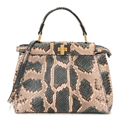 Fendi Snakeskin Mini Peekaboo Iconic Satchel Malachite Carbone 1 of 11