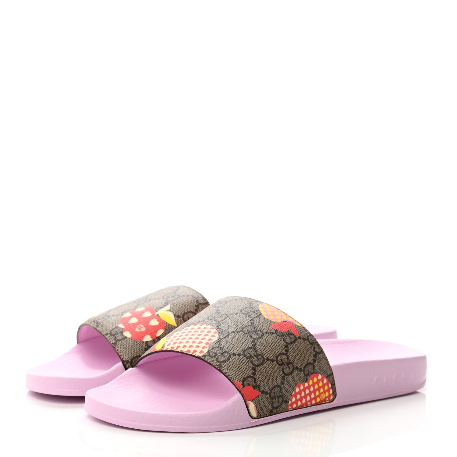 Gucci GG Supreme Monogram Apple Slide Sandals 38 Pink Multicolor 3 of 10