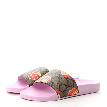 Gucci GG Supreme Monogram Apple Slide Sandals 38 Pink Multicolor 3 of 10