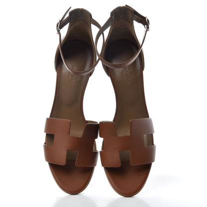 Hermes Calfskin Legend Wedge Sandals 39.5 Gold 5 of 10