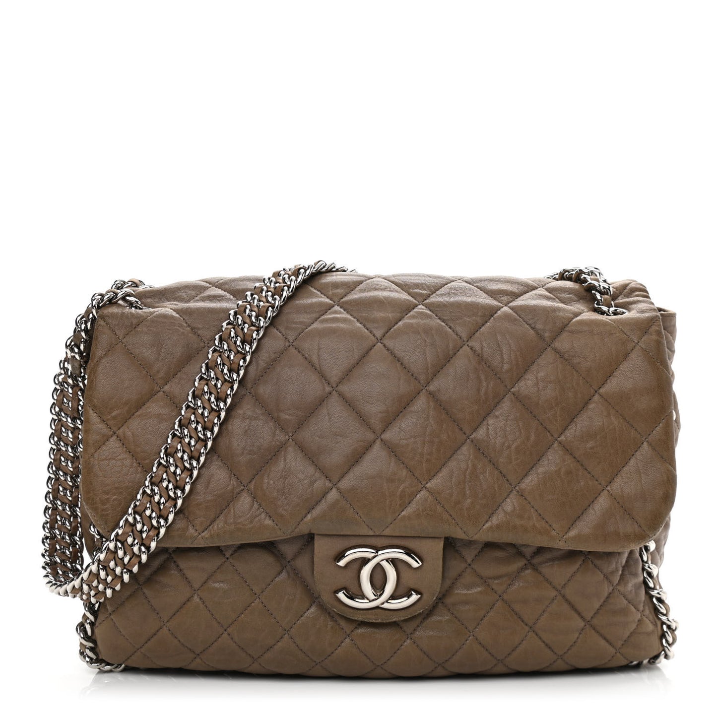 Washed Lambskin Quilted Maxi Chain Around Flap Taupe