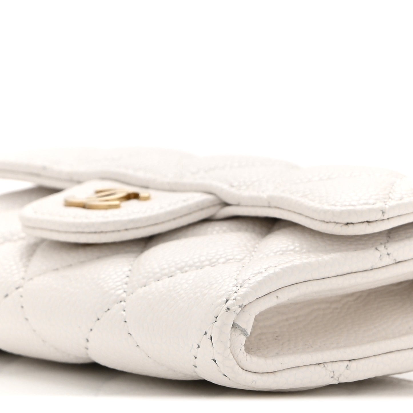 Caviar Quilted Flap Card Holder Wallet White