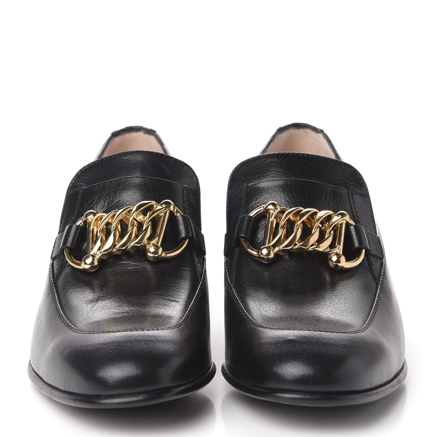 Gucci Goatskin Womens Chain Mid-Heel Loafers 36.5 Black 2 of 10