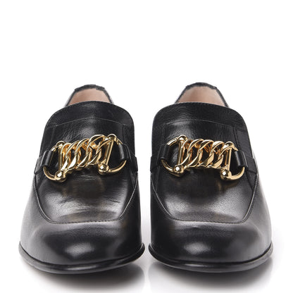 Gucci Goatskin Womens Chain Mid-Heel Loafers 36.5 Black 2 of 10
