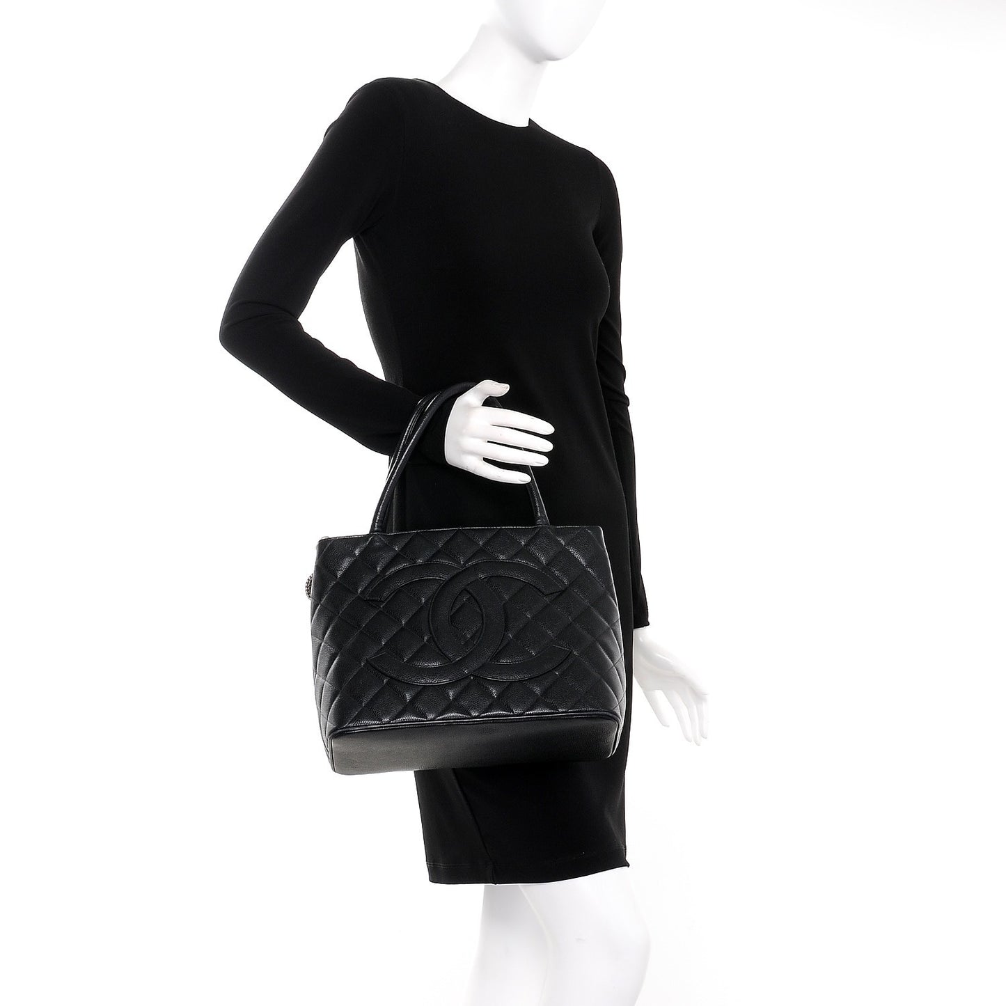 Caviar Quilted Medallion Tote Black