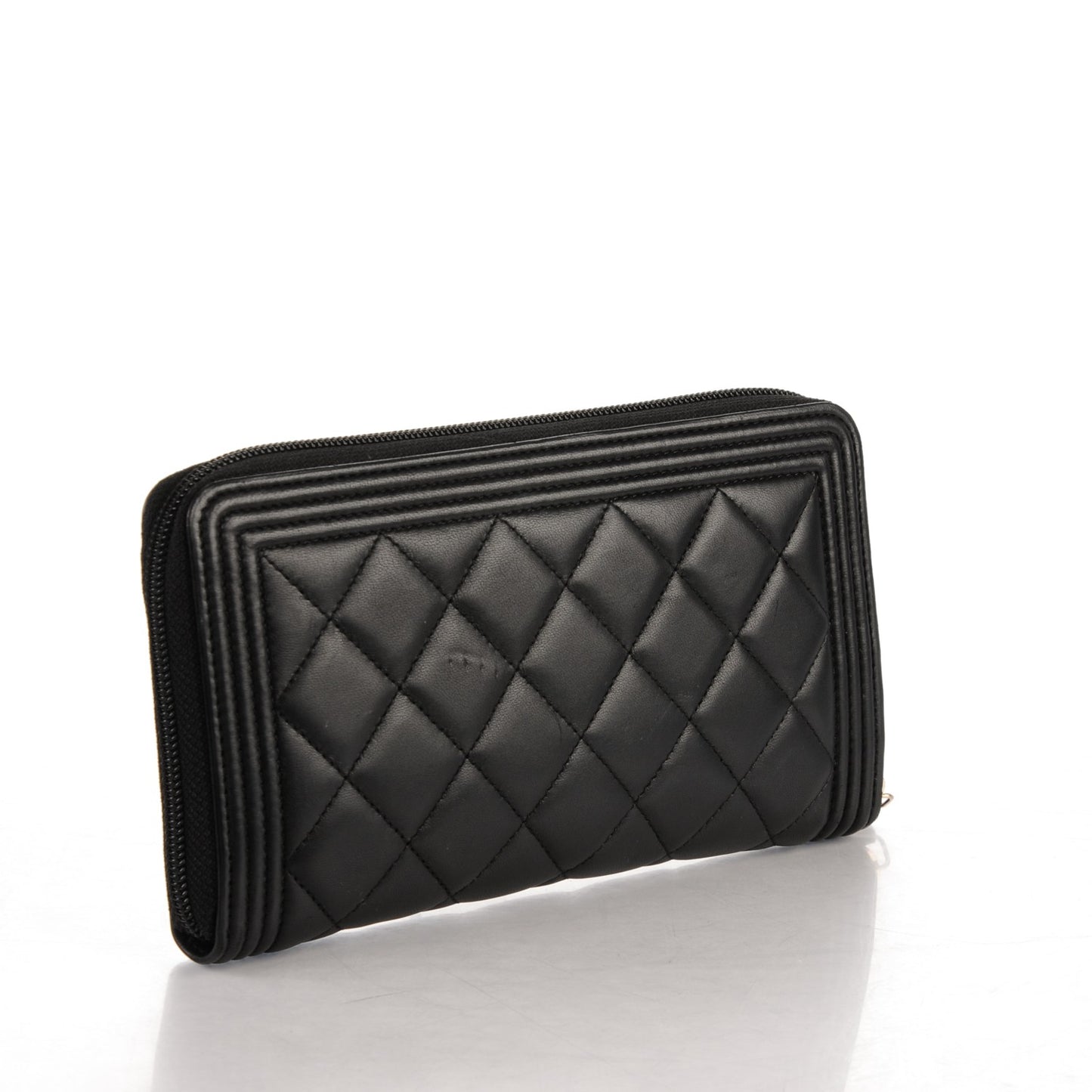 Lambskin Quilted Boy Zip Around Organizer Wallet Black