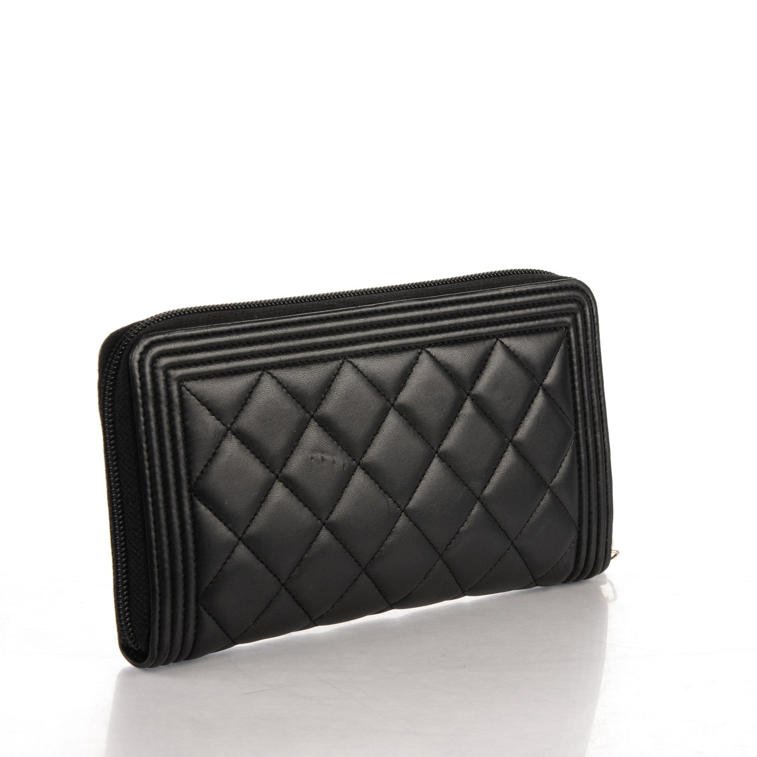 Chanel Lambskin Quilted Boy Zip Around Organizer Wallet Black 3 of 8