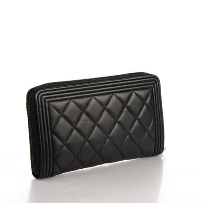 Chanel Lambskin Quilted Boy Zip Around Organizer Wallet Black 3 of 8