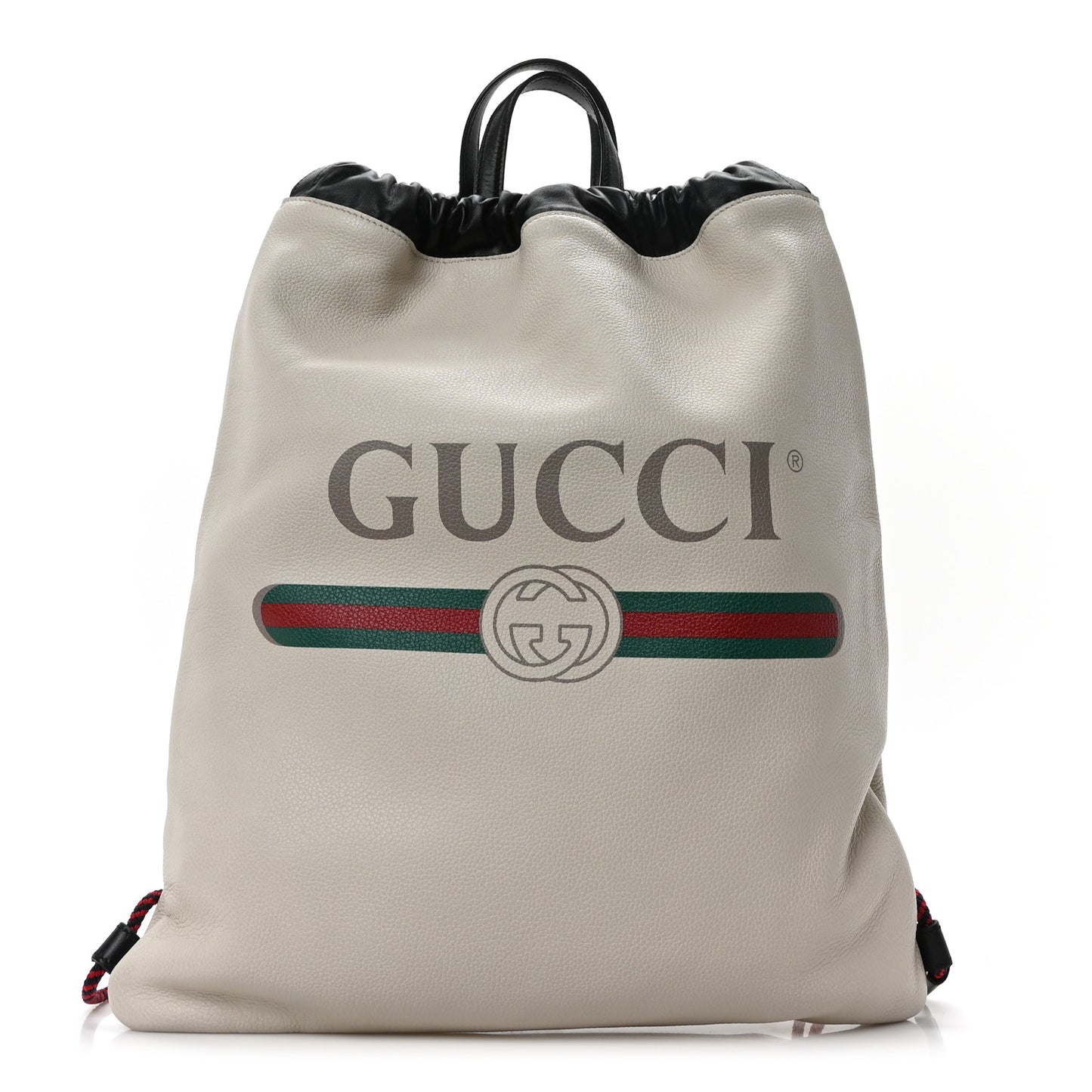 Calfskin Logo Drawstring Backpack Mystic White