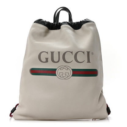 Gucci Calfskin Logo Drawstring Backpack Mystic White 1 of 10