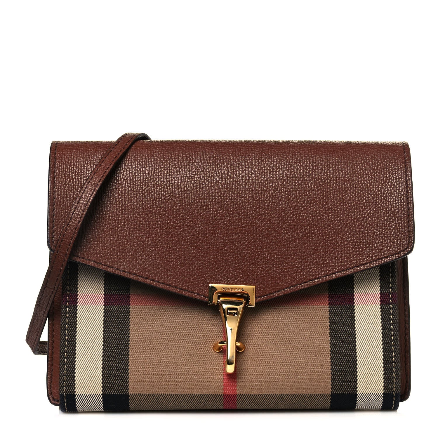 Burberry Derby Calfskin House Check Small Macken Crossbody Bag Tan 1 of 12