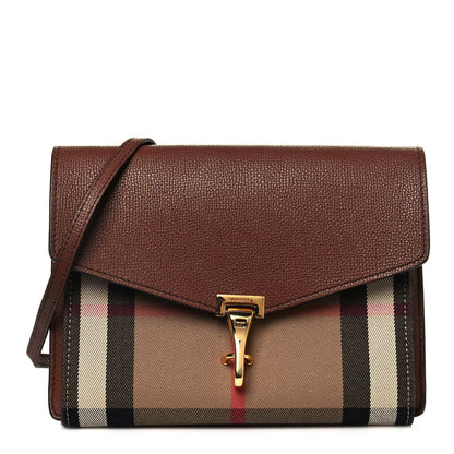 Burberry Derby Calfskin House Check Small Macken Crossbody Bag Tan 1 of 12