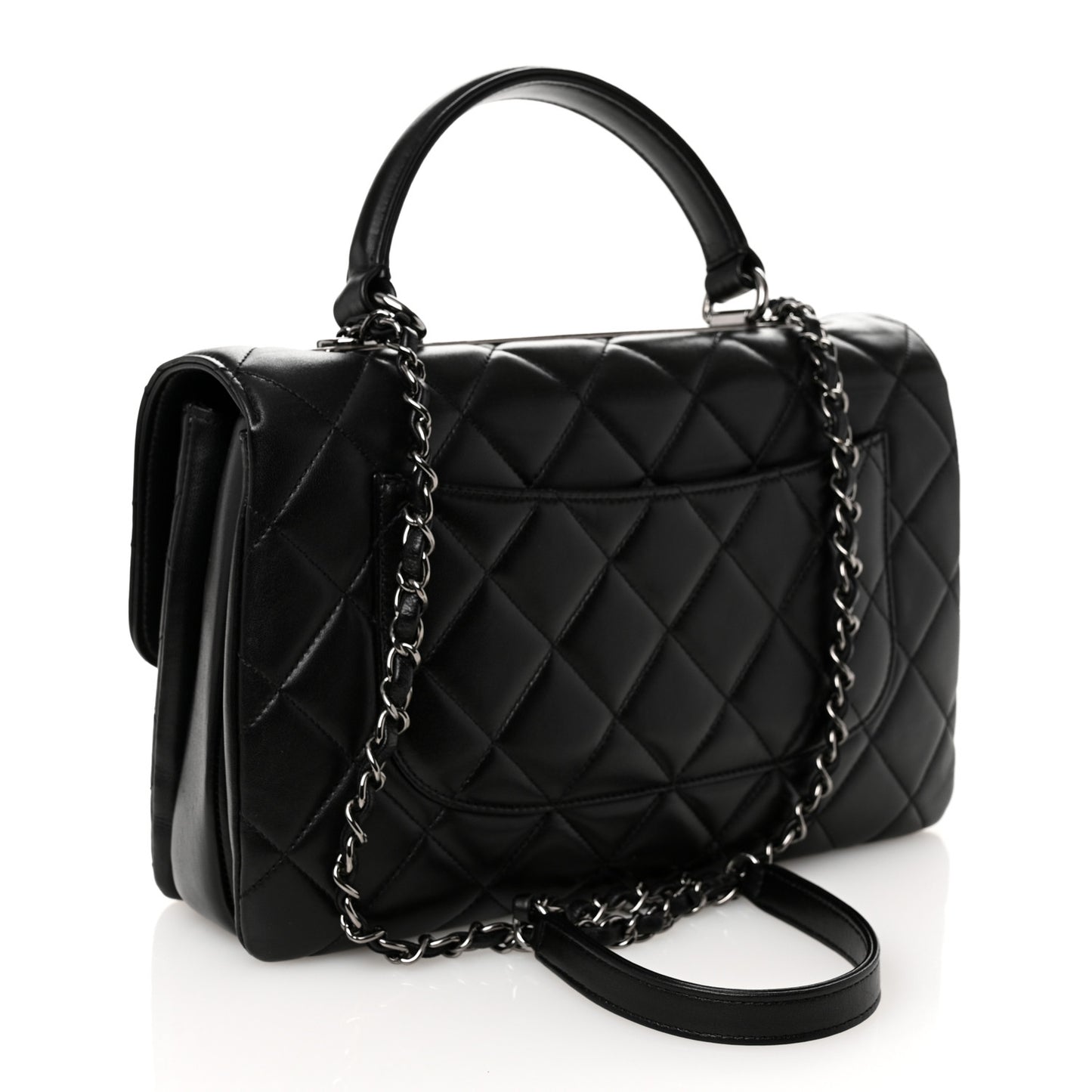 Lambskin Quilted Medium Trendy CC Flap Dual Handle Bag Black