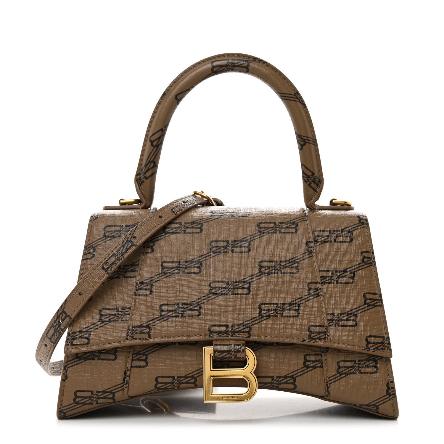 Balenciaga Coated Canvas BB Monogram Small Hourglass Top Handle Bag Beige Brown 1 of 11