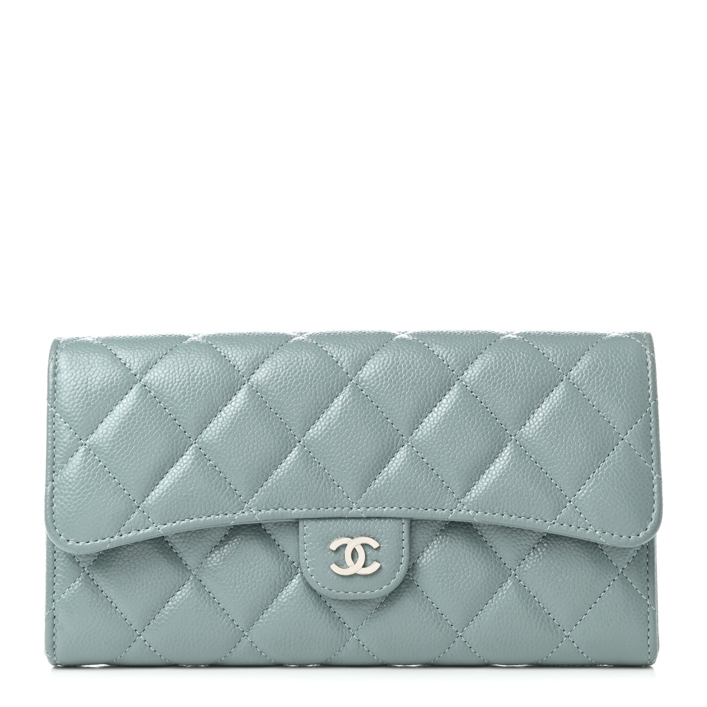 Caviar Quilted Large Gusset Flap Wallet Light Blue