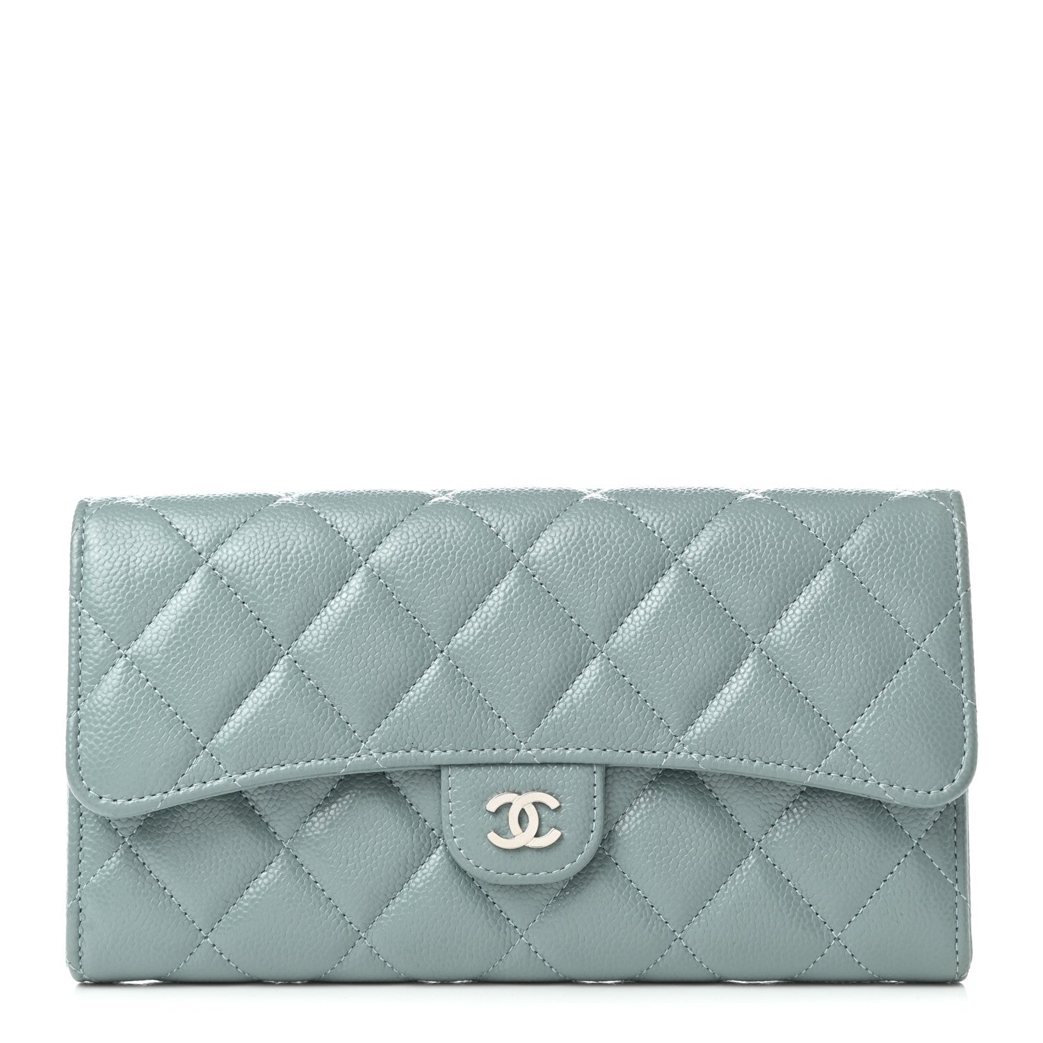 Chanel Caviar Quilted Large Gusset Flap Wallet Light Blue 1 of 9