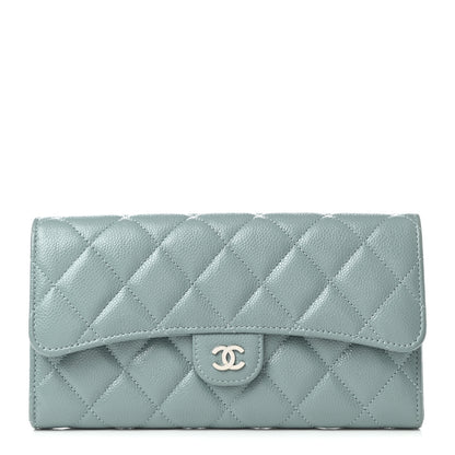 Chanel Caviar Quilted Large Gusset Flap Wallet Light Blue 1 of 9