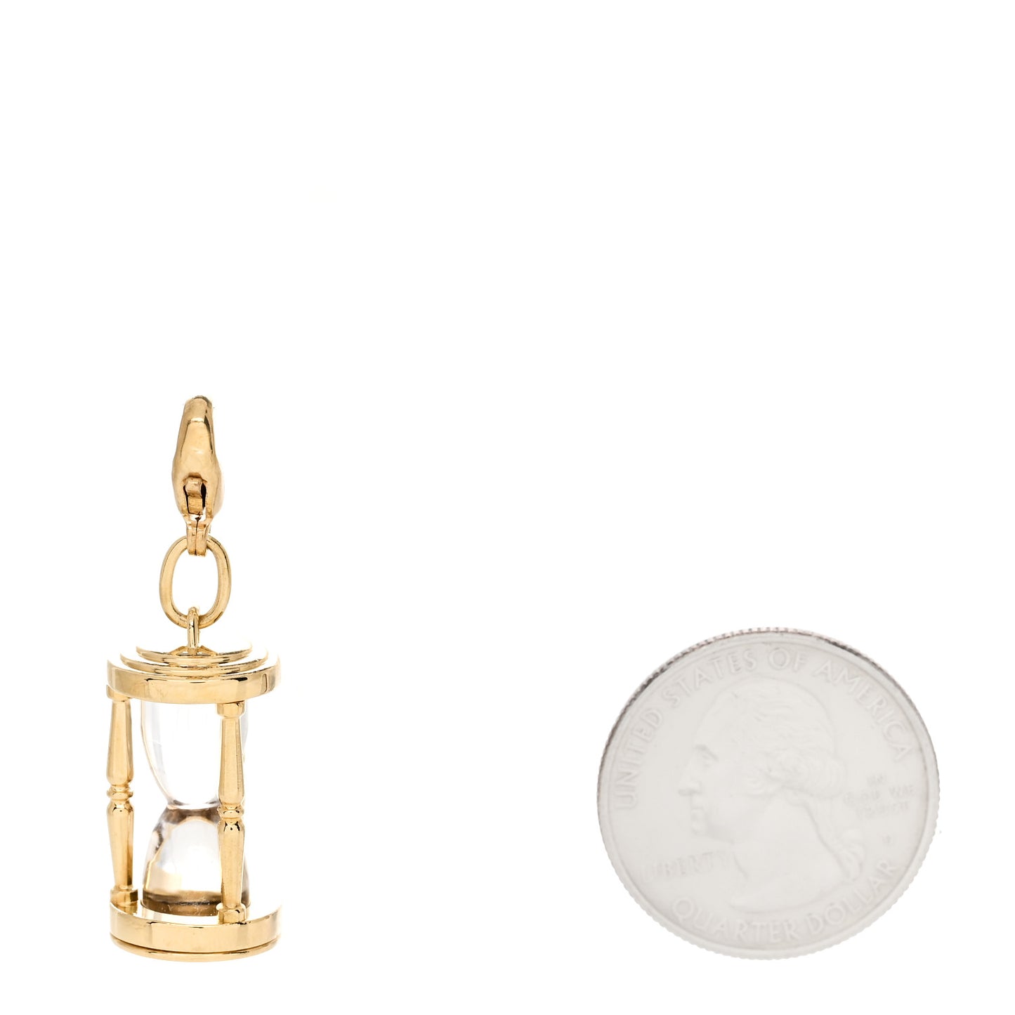 18K Yellow Gold Rock Crystal Hourglass Charm