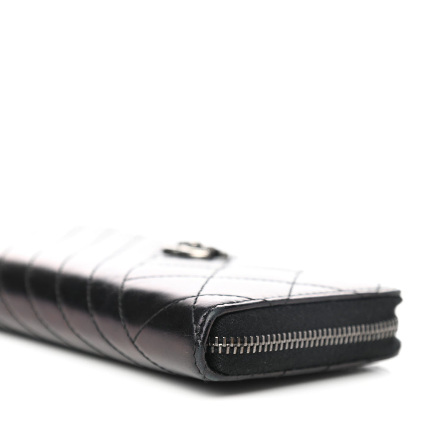 Glazed Calfskin Quilted Small Coco Boy Zip Around Wallet Black