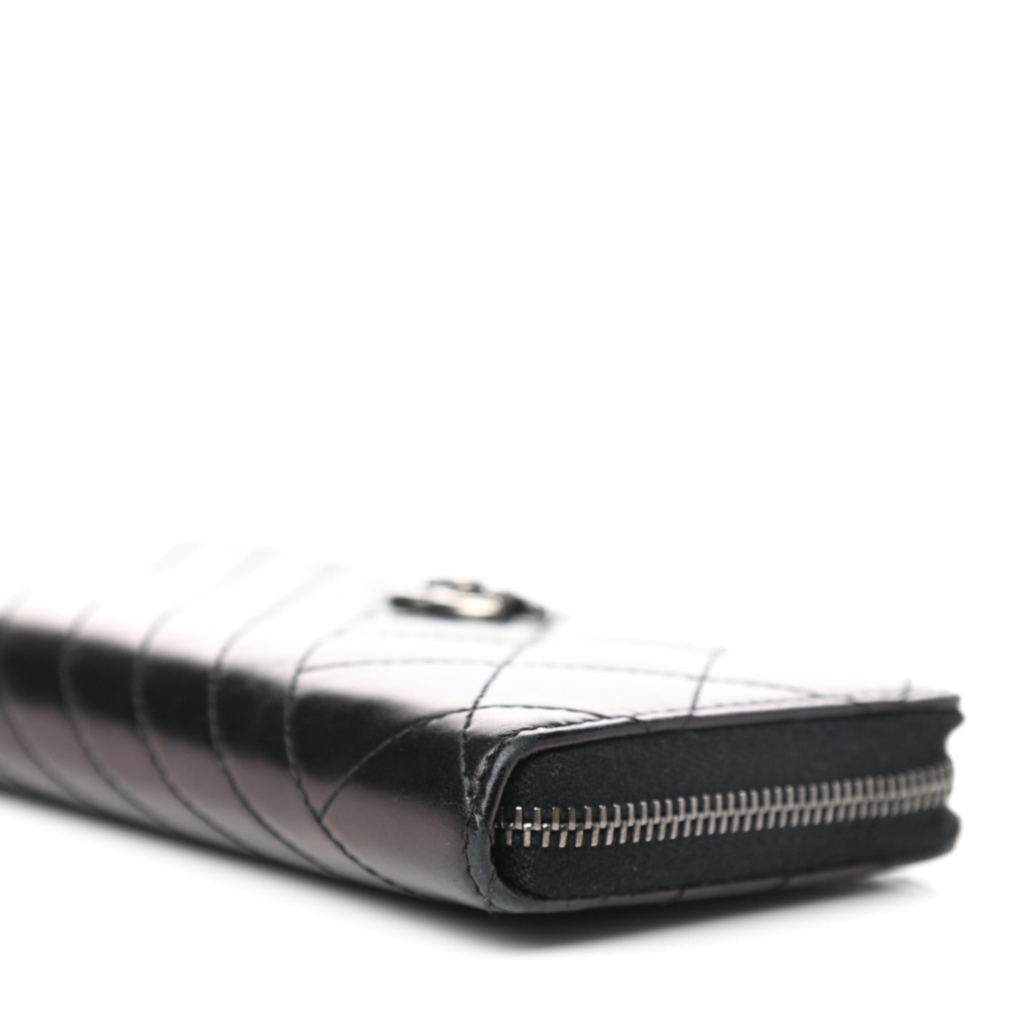 Chanel Glazed Calfskin Quilted Small Coco Boy Zip Around Wallet Black 12 of 12