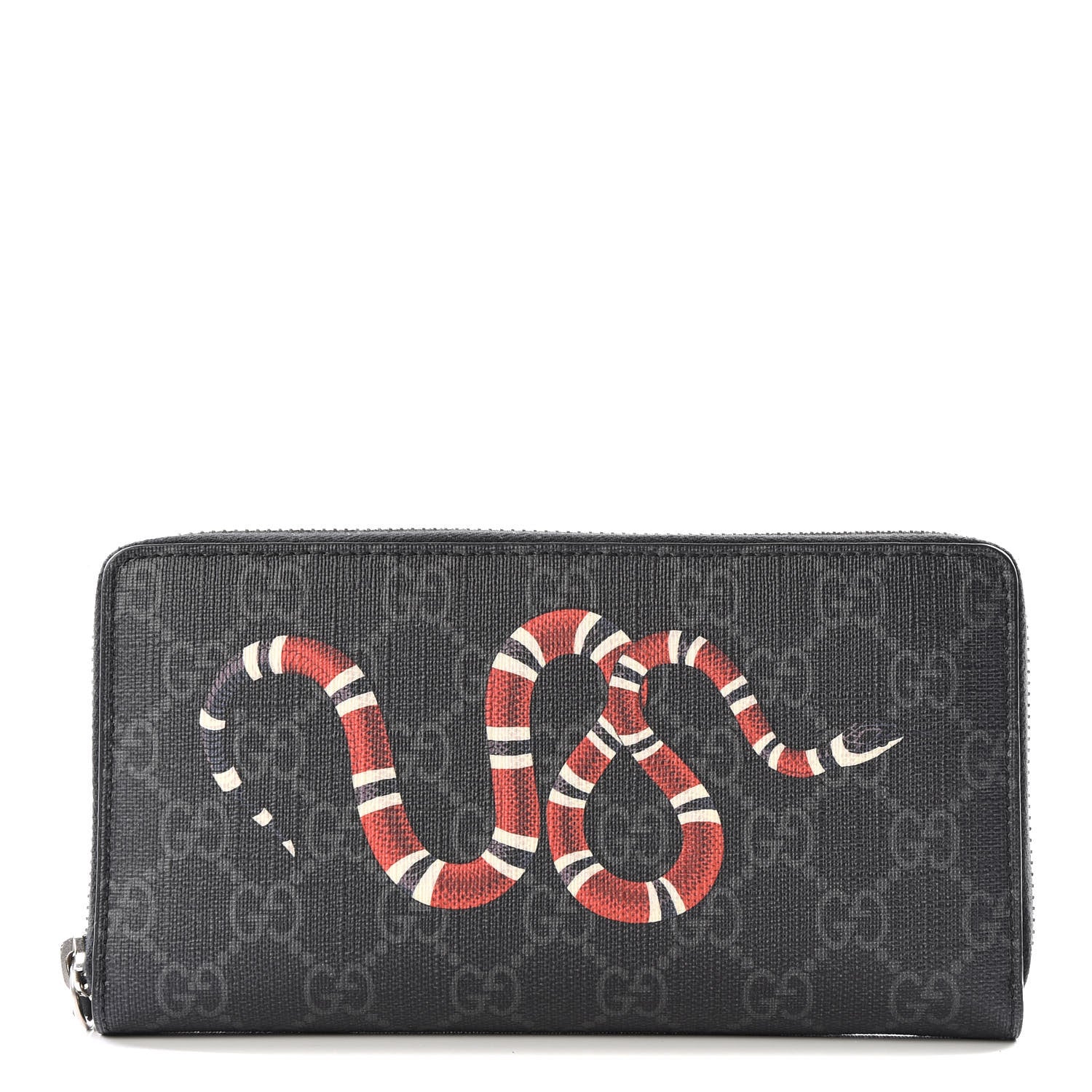 Gucci GG Supreme Monogram Kingsnake Zip Around Wallet Black Grey 1 of 8