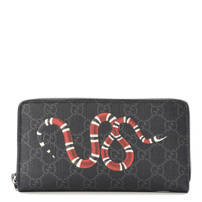 Gucci GG Supreme Monogram Kingsnake Zip Around Wallet Black Grey 1 of 8