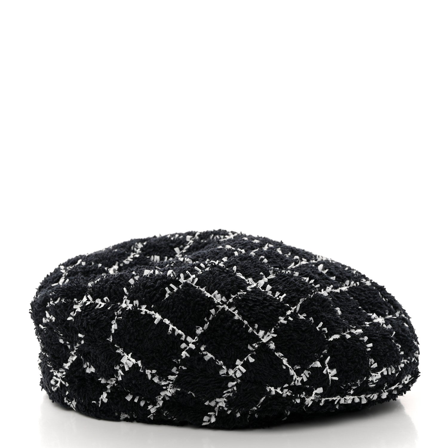 Chanel Tweed Beret Hat M Black White 5 of 8