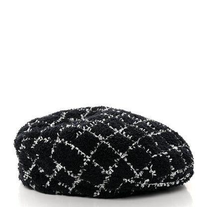 Chanel Tweed Beret Hat M Black White 5 of 8