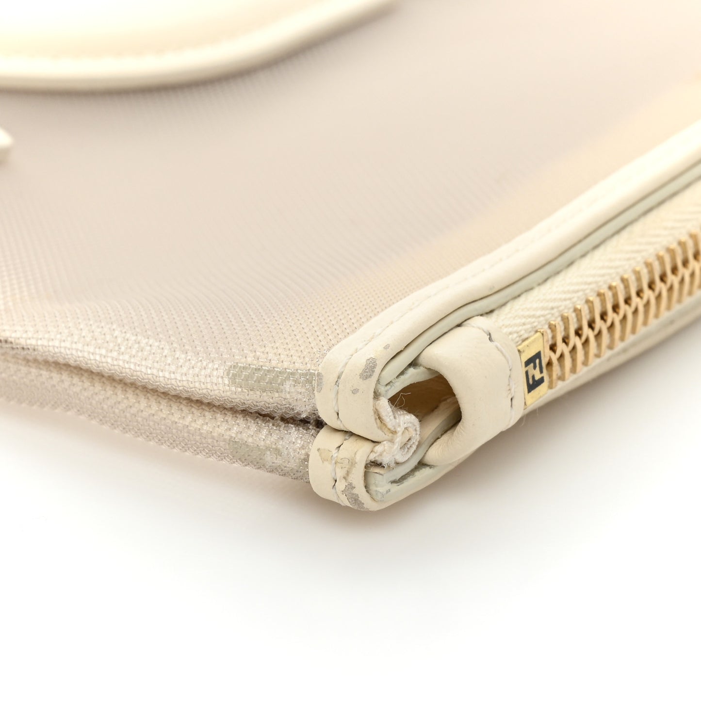 Mesh Vitello King Logo Embroidered Large Flat Pouch Sabbia White Ice