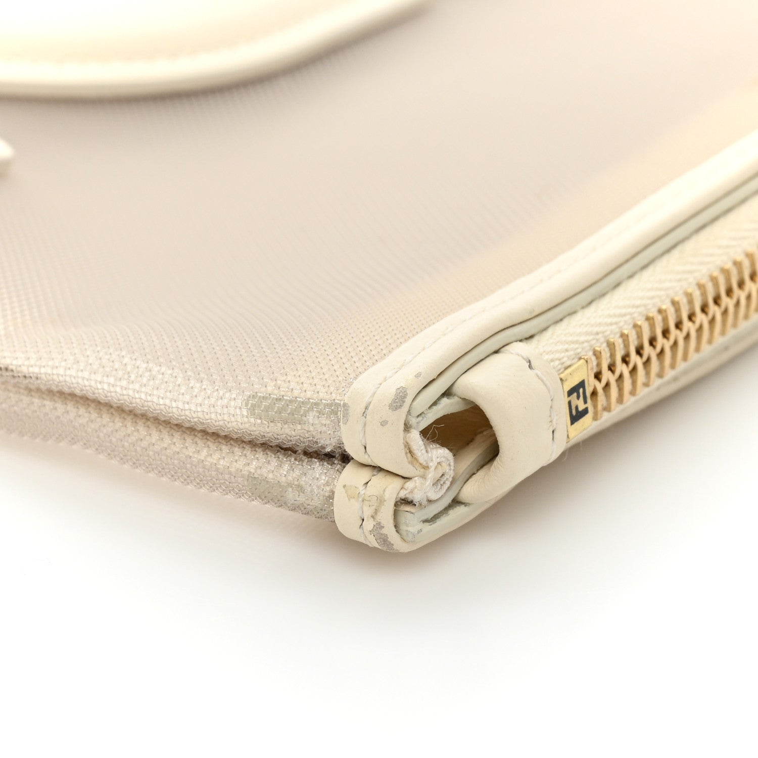 Fendi Mesh Vitello King Logo Embroidered Large Flat Pouch Sabbia White Ice 10 of 11
