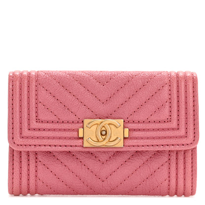 Chanel Caviar Chevron Quilted Boy Flap Card Holder Wallet Pink 1 of 10