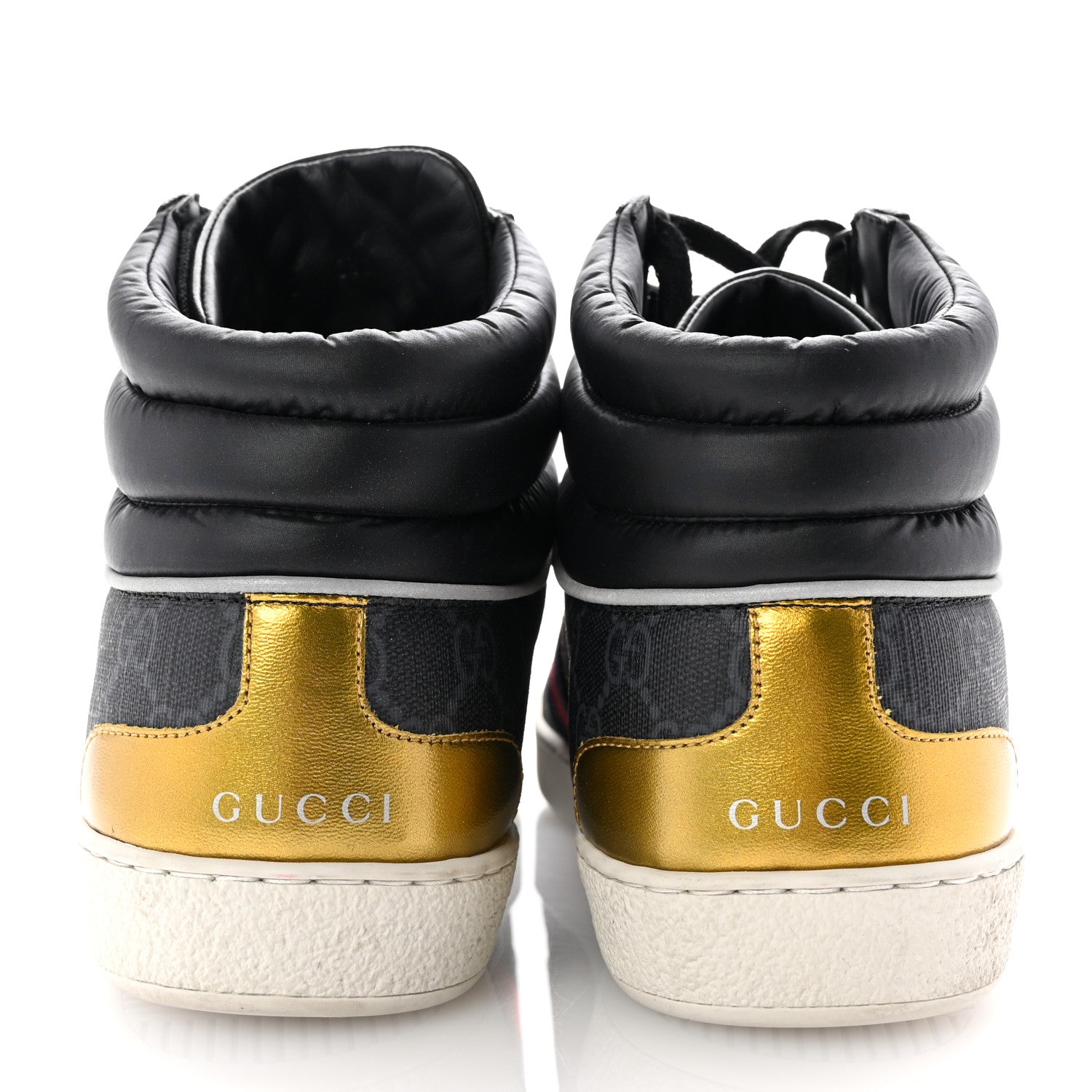 Gucci Calfskin Nylon Web Monogram Mens Ace High Top Sneakers 10 Black 6 of 11
