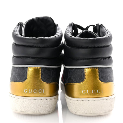 Gucci Calfskin Nylon Web Monogram Mens Ace High Top Sneakers 10 Black 6 of 11