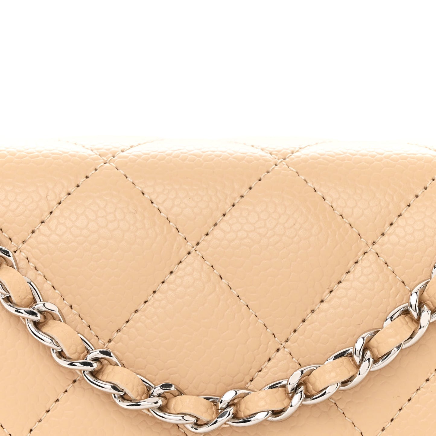 Caviar Quilted Wallet on Chain WOC Beige