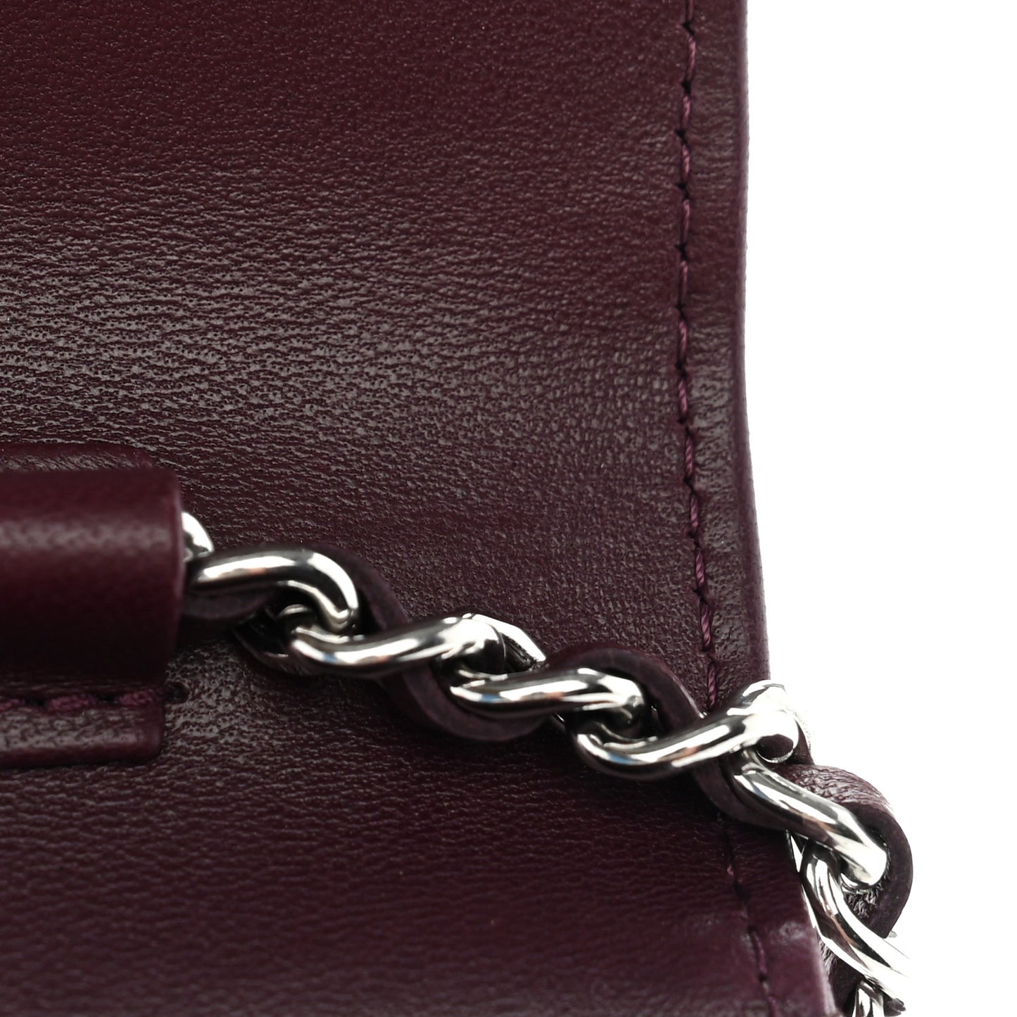 Lambskin Quilted Enamel CC Wallet On Chain WOC Burgundy