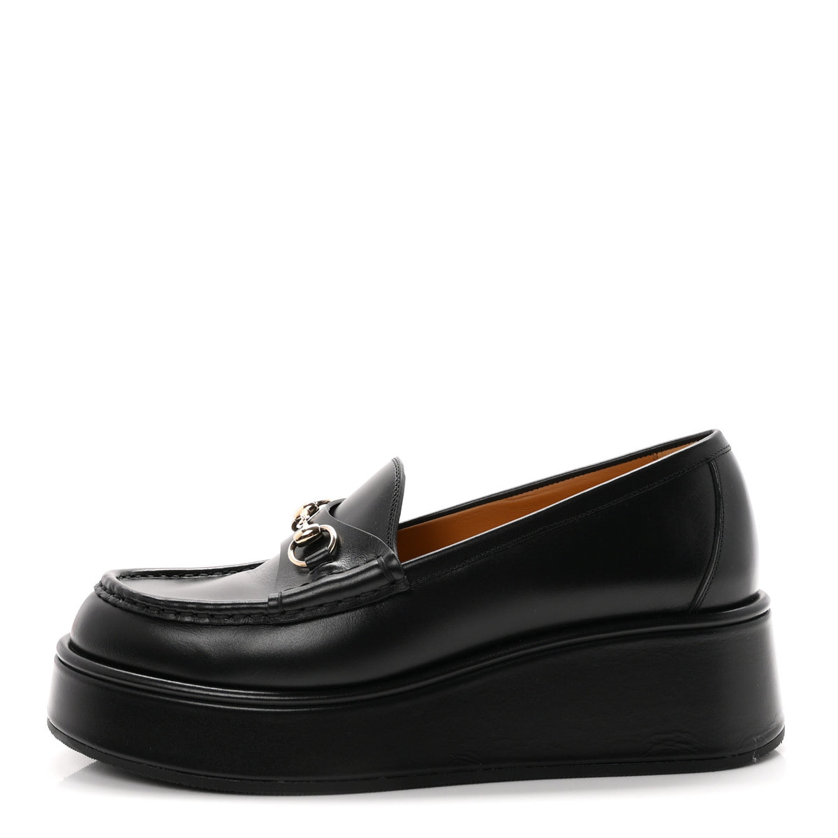 Kama Calfskin Horsebit Womens Wedge Platform Loafers 38.5 Black