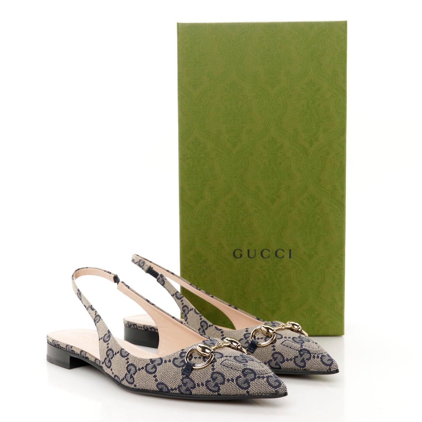 Monogram Horsebit Womens Slingback Ballet Flat 36.5 Beige Blue