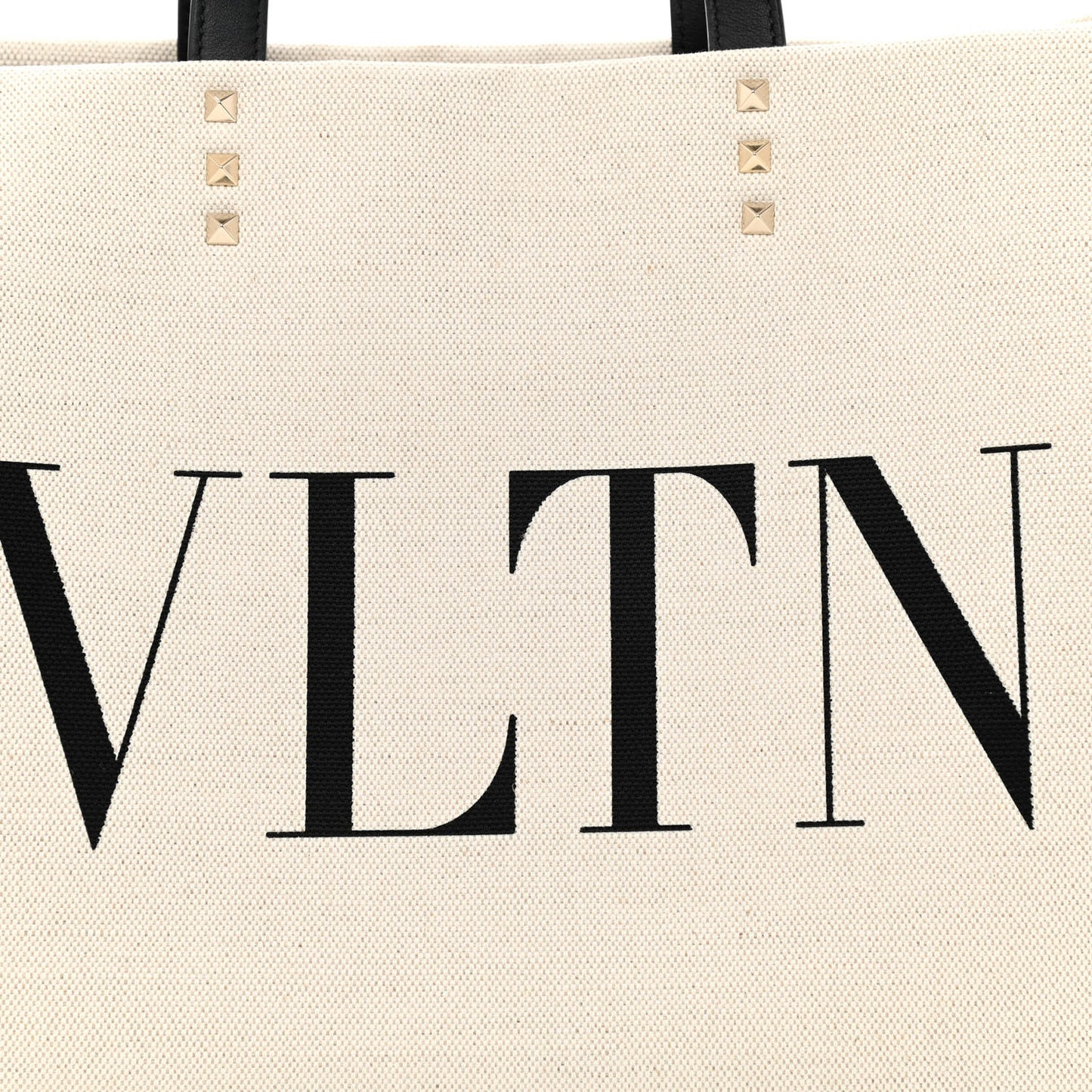 Canvas Calfskin VLTN Print Small Rockstud Tote Naturale Black