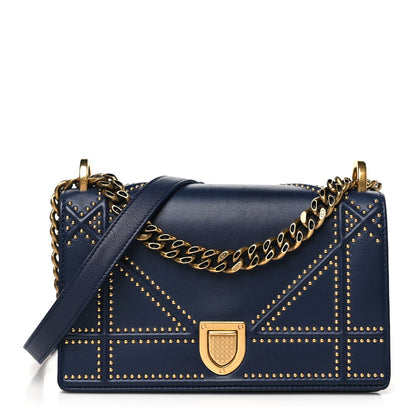 Christian Dior Lambskin Studded Medium Diorama Flap Bag Navy Blue 1 of 12