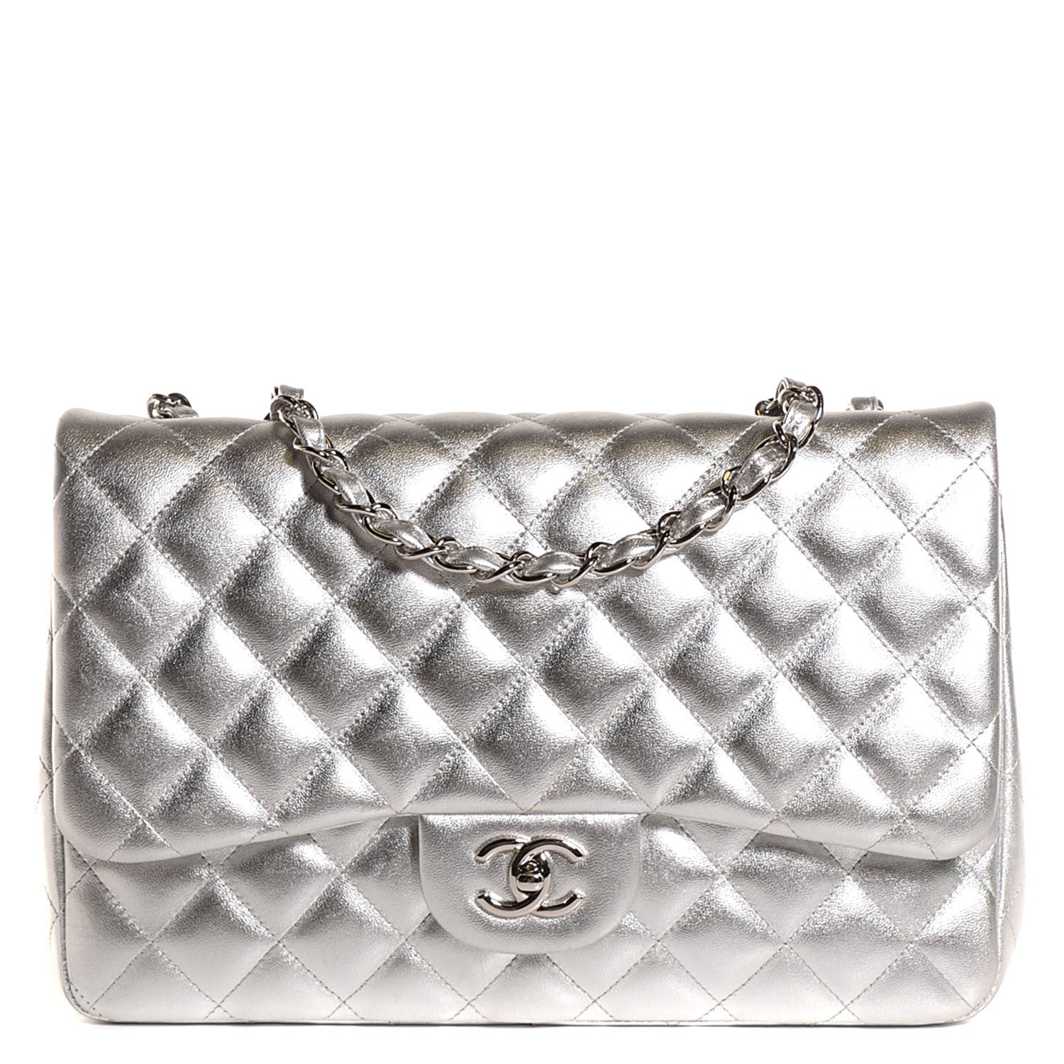 Chanel Metallic Lambskin Quilted Jumbo Single Flap Silver 1 of 8