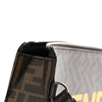 Fendi Shiny Glazed Fabric Vitello Cover FF 1974 Logo Clutch Tobacco Moro Giallo Ebano 9 of 11