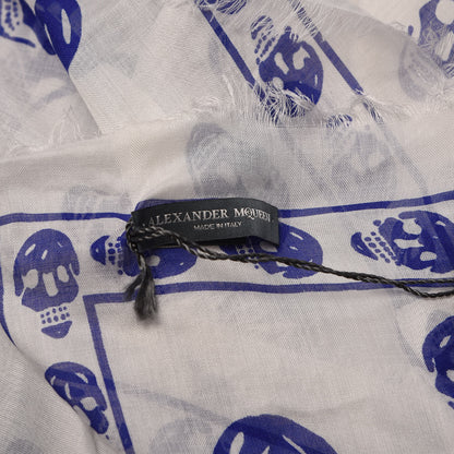 Alexander McQueen Silk Chiffon Skull Scarf Ivory Blue 4 of 4