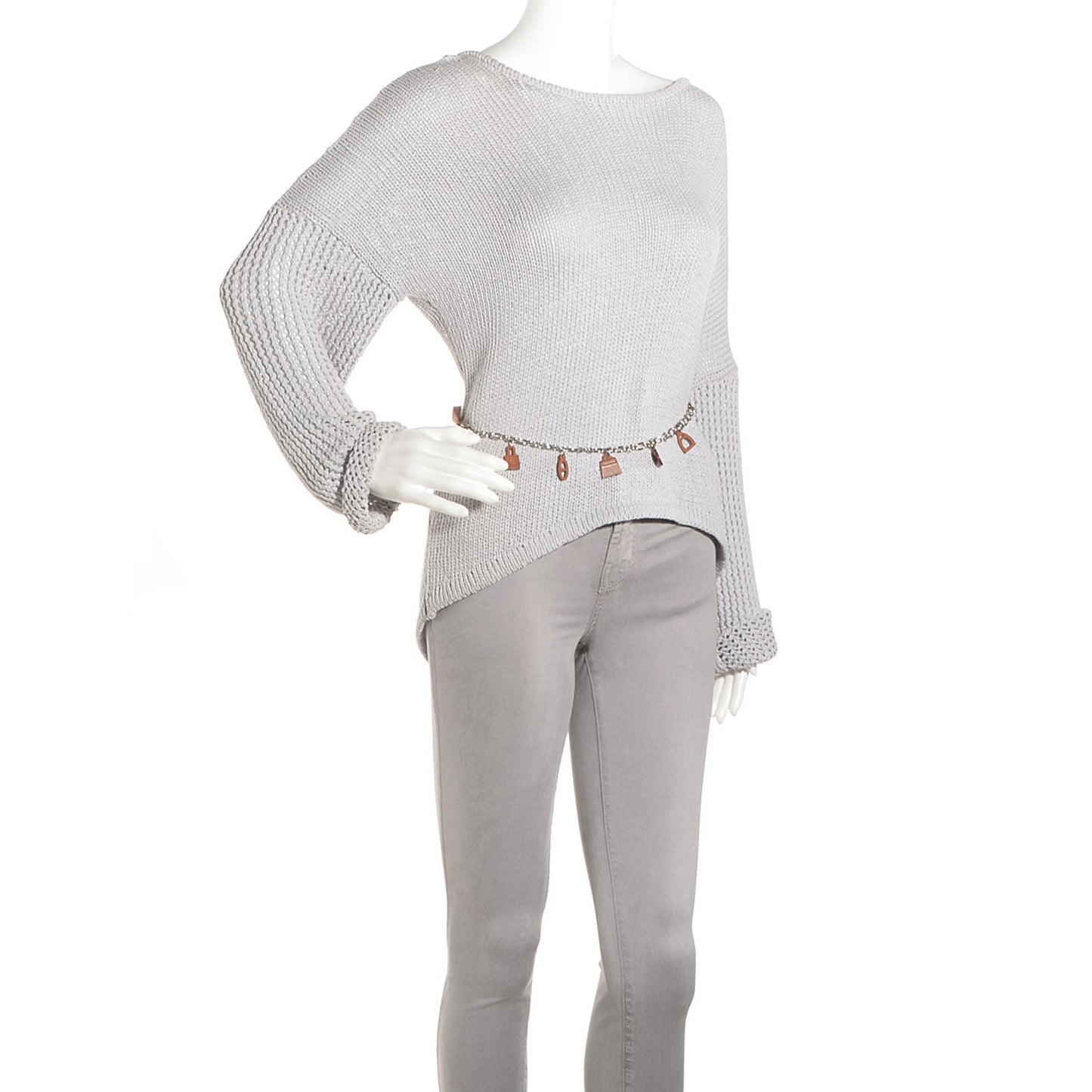 Silver Palladium Fauve Barenia Olga 5 Charms Chain Belt