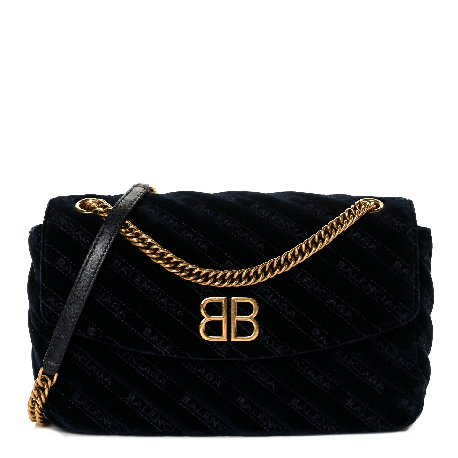 Balenciaga Velvet Logo Matelasse M BB Chain Shoulder Bag Navy 1 of 10