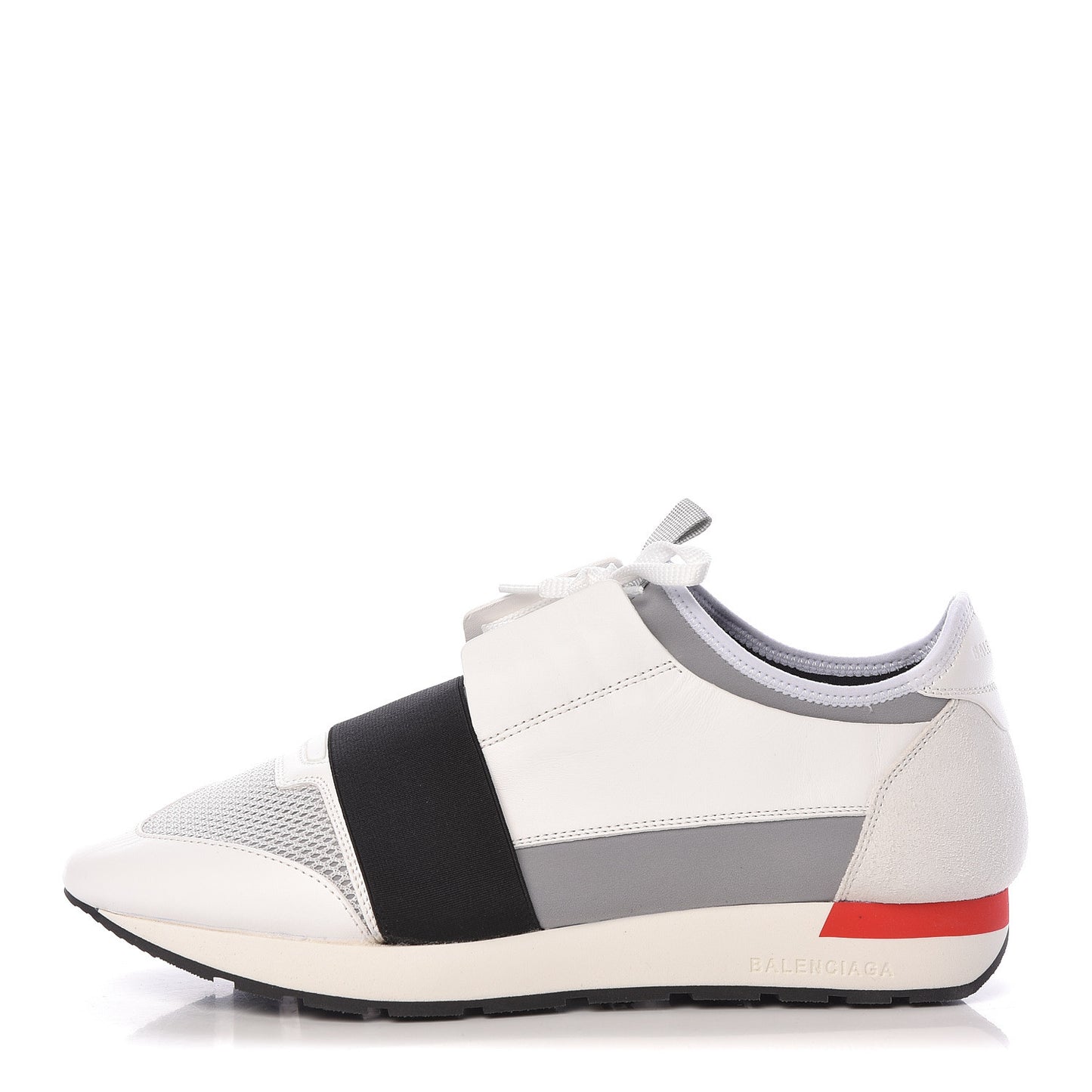 Mesh Calfskin Neoprene Suede Mens Race Runner Sneakers 42 White Black Gris