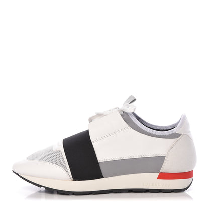 Balenciaga Mesh Calfskin Neoprene Suede Mens Race Runner Sneakers 42 White Black Gris 1 of 8