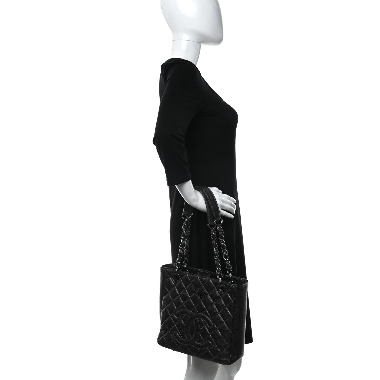 Chanel Metallic Caviar Quilted Petit Shopping Tote PST Dark Silver 2 of 9